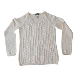 Route 66 Clothing Womens Cream Cable Knit V Neck Sweater Size M Cotton Acrylic